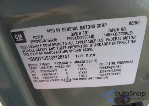 2003 Oldsmobile Bravada from USA, damaged, VIN 1GHDT13S132128147